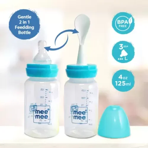 MEE MEE 2 IN 1 BABY FEEDING BOTTLE WITH DETACHABLE SPOON (125ML)